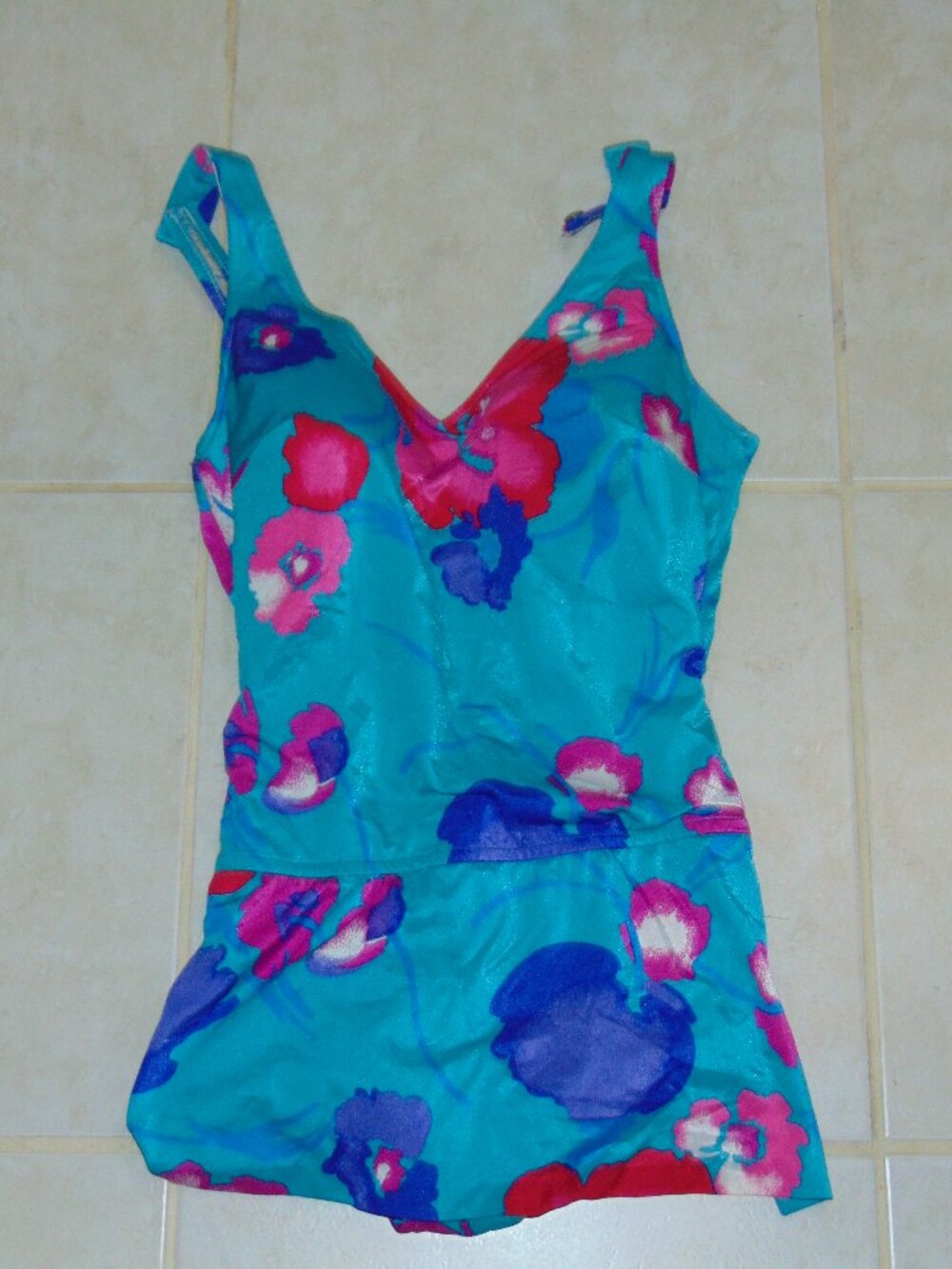 Roxanne Swimsuit One Piece Size 16/38 Cup Aqua Blue Floral Print Padded Bra